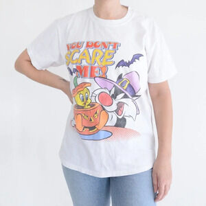 Vintage 90'S Looney Tunes White Halloween Tweety &  Sylvester Short Sleeve Tee M